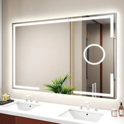 Immagine prodotto di Specchio da bagno illuminato, dimensioni 100x70 cm, 5 lenti di ingrandimento, cornice in alluminio, antiappannamento, 3 colori, dimmerabile, grado di protezione IP44