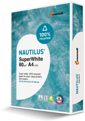 Produktbild von Mondi Nautilus super white Recycling-Papier 80g/m² DIN-A4 / 500 Blatt Papier weiß