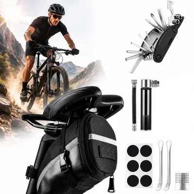Produktbild von Fahrrad Werkzeugset mit 120 PSI Mini Pumpe,16in1 Multitool,Fahrrad Flickzeug & Satteltasche,tragbares Reparaturset für Mountainbike,Rennrad und E-Bike