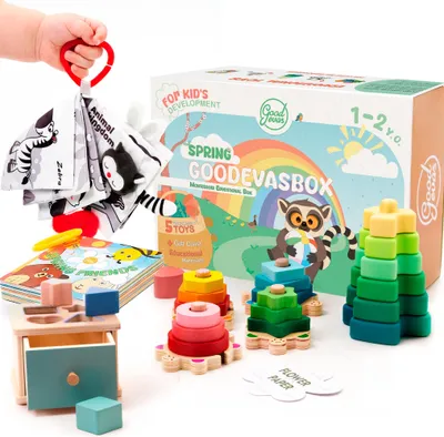 Produktbild von Montessori Holzspielzeug Set 5-in-1 für Kinder 1-2 Jahre – Motorikspielzeug & Sensorik Lernspielzeug – Perfektes Geschenk zum 1. Geburtstag
