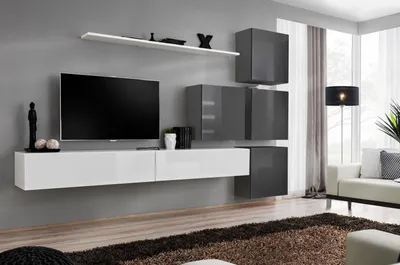 Produktbild von Weiß TV-Ständer Holz Möbel Garnitur Komplett Wohnwand Wohnzimmer Set Modern