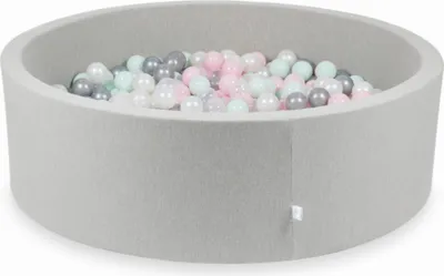 Immagine prodotto di Bacino asciutto grigio chiaro 130x40 con 700 palline: Trasparente, madreperla, argento, rosa chiaro, menta chiaro
