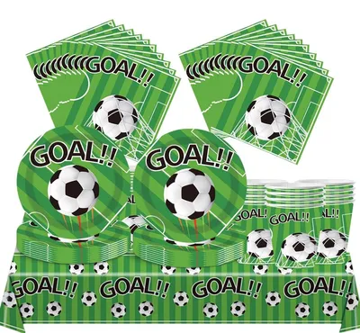 Produktbild von 61-teiliges Fußball-Motto-Geburtstagsgeschirr-Set für Kinder