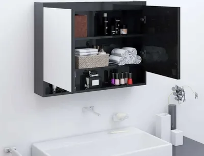 Obrázok produktu pre The Living Store Zrkadlová skrinka do kúpeľne 80x15x60 cm Lesklá čierna