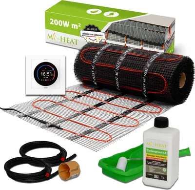 Produktbild von Elektrische Fußbodenheizung Dünnbettheizmatte 200Watt Komplett Set Thermostat Fliesen 6,0m²