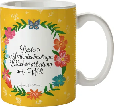 Produktbild von Mr. & Mrs. Panda Kaffeebecher Medientechnologin Druckverarbeitung - Geschenk, Rente, Studium, schöne tasse, Becher, Pott, Teetasse, Abschluss, Kaffeetasse