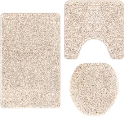 Image de vidaXL Tapis de bain antidérapant 3 pcs Crème PP