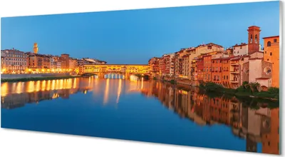 Produktbild von Glasbilder 125x50 Wandkunst Italien Fluss überbrückt Gebäude Nacht