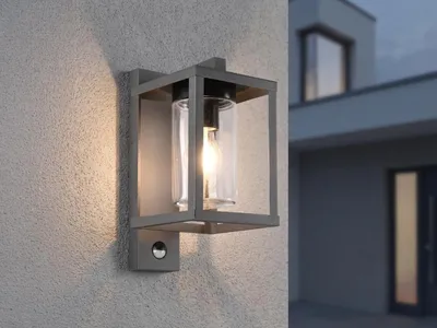 Produktbild von Außen-Wandleuchte mit Bewegungsmelder & E27 LED, Laterne Anthrazit, Höhe 33cm