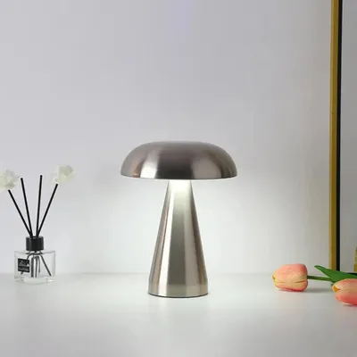 Produktbild von LED Akku Pilz-Tischleuchte Silber Metall Dimmbar Kabellos USB Warmweiß Lampe Touch Tischlampe Nachttischlampe,Touch Steuerung Augenschutz Leselampe