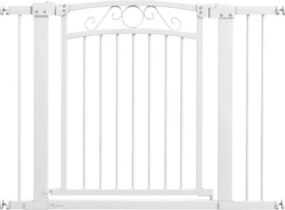 Immagine prodotto di Barriera per cani, larghezza regolabile da 76 a 104 cm, struttura in metallo, adattabile a tutti, bianco, 104x4x77 cm