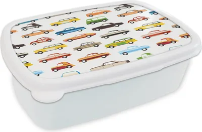 Produktbild von KitchenYeah® Lunchbox Brotzeit Brotdose 17x11 cm Muster - Auto - Retro - Jungen - Kinder - Kind Kinder Brotzeitdose - Lunch Box - Kinder - Sandwich-Box - Schulbox - Lunch Boxen