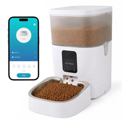 Produktbild von Katzen-Futterautomat 4L Katzenfutter Automat mit APP, 2,4G WiFi Edelstahlnapf Weiß, 10s Sprachaufzeichnung/1-12 Mahlzeiten pro Tag/Anti-Verstopf
