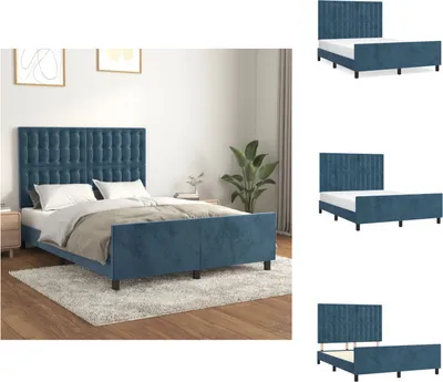 Image de vidaXL Cadre de lit avec tête de lit bleu foncé 140x190 cm Velours - Lits et sommiers