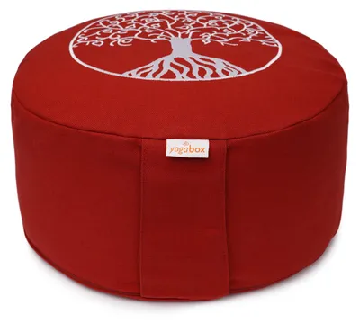 Produktbild von yogabox Meditationskissen Glückssitz® Lebensbaum - bordeaux 33 x 33 x 15 cm Buchweizenschalen