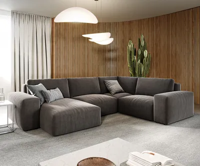 Produktbild von DELIFE Wohnlandschaft Lanzo 300x210 cm Mikrofaser Khakibraun Recamiere variabel