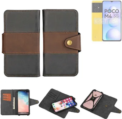 Produktbild von K-S-Trade Handyhülle Schutzhülle Hülle Bookstyle Wallet-Case kompatibel mit POCO M4 5G Bumper Rundumschutz schwarz-braun 1x