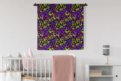 Produktbild von MuchoWow® Wandteppich Wandbehang Tiermuster - Neon - Lila - Gelb 90x90 cm Tapisserie Dekoration Wandtuch - Wandaufhänger