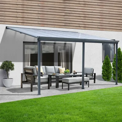 Produktbild von HOME DELUXE - Terrassenüberdachung SOLIS - Grau - B/T/H: 434 x 303 x 226/278 cm - inkl. Hohlkammerplatten, Montagematererial I Carport Pavillion Pergola