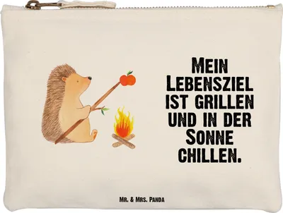 Produktbild von Mr. & Mrs. Panda Pouch Igel Grillen Größe M - Weiß - Geschenk, Lustige Sprüche, Waschbeutel, Ziele, Motivation, Mäppchen, Spruch, Federmappe, Waschtasche, Sinn Des Lebens