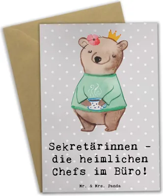 Produktbild von Mr. & Mrs. Panda Grußkarte Sekretärin Chefin - Grau Pastell - Geschenk, Berufsliebe, Büroheldinnen, personalisierte Geschenke, Wertschätzung Sekretärinnen, Empfang, Beruf