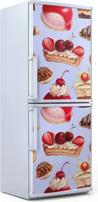 Produktbild von Kühlschrankdekoration 70x180 cm Aufkleber auf dem Kühlschrank - Desserts Erdbeere Hörnchen