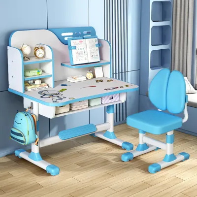 Produktbild von Hdvery, Schreibtisch- & Stuhl-Set, blau, Zeichentrickfilm-Design, höhenverstellbar, Lern-/Schreibfunktion, für Kinder (3-18 Jahre), Stahl, ABS, PE, E1 Platte, Schreibtisch: 111x80x54cm, Stuhl: 84x42x37cm