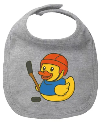 Produktbild von Huuraa Baby Lätzchen Quietscheente Eishockey Gummiente Hockey Heather Grey Klettverschluss Baumwolle Latz Geschenkidee