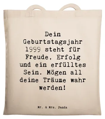 Produktbild von Mr. & Mrs. Panda Beutel Spruch 1999 Geburtstag - Transparent - Geschenk, besondere Erinnerungen, Glückwunsch, Tasche, Happy Birthday, Tote Bag, besonderes, Schultasche
