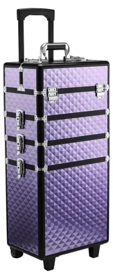 Produktbild von Professioneller Kosmetikkoffer mit Universalrollen, mehreren Ebenen, ausziehbarem Griff, aus Aluminiumlegierung, 33,5 x 23 x 76/95,5 cm, lila