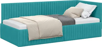 Zdjęcie produktu dla vidaXL Narożna rama łóżka z zagłówkiem turkusowa 90 cm x 200 cm aksamitna