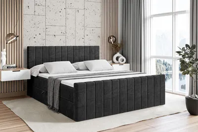 Produktbild von ALTDECOR Boxspringbett mit Fußteil, H4 Matratze und Topper - 160x200 cm - EDITA-Z - Schwarz Samt - Polsterbett mit Bettkasten und Lattenrost, Bett mit Stauraum
