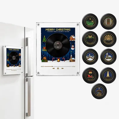 Produktbild von Kühlschrankmagnet mit musik, NFC Musikbox für Kühlschrank, magnetischer Vinyl Player mit LED-Lichtring und 9 Mini-CDs