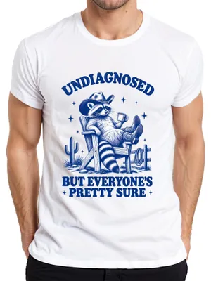 Productafbeelding van Undiagnosed, maar iedereen is er vrij zeker van: Wasbeer Cowboy, heren T-shirt, wit, 3XL
