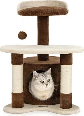 Obrázok produktu pre Mačacie škrabadlo 65 cm, sisal a plyš, s jaskyňou a lehabiskom, pre mačky