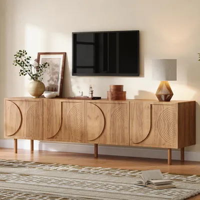 Produktbild von STILVORA TV-Schrank mit 4 Türen und 2 Fächern, TV-Lowboard mit großem Stauraum und 3D-Reliefdesign, Fernsehtisch für 75-Zoll-Fernseher