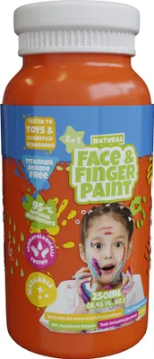 Produktbild von Natural Face & Finger Paint - 250 Ml Transparente Flasche M Weißem Cap - Orange, Orange, Nicht toxisch, Waschbar, 250 ml
