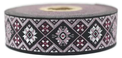 Produktbild von Jacquard-Webband in Altrosa und Silber, 10 Meter x 25 mm