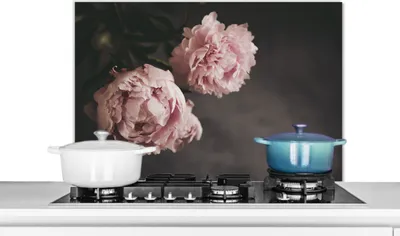 Obrázok produktu pre KitchenYeah® Splashback kitchen - kuchynský splashback - ochrana steny sporáka a drezu - kvety - ružová - pivonka - zátišie 90x60 - Alu-Dibond (alternatíva skleneného splashbacku) - odolný voči teplu