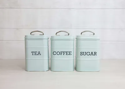 Produktbild von KitchenCraft Set mit 3 Behältern Vorratsdosen für Tee Zucker und Kaffee in Geschenkbox Stahl