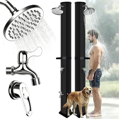 Produktbild von Solar Gartendusche 60Liter -Solardusche mit 360° Drehbarem Duschkopf und Fußhahn, Einstellbare Temperatur Aussendusche Solar dusche für Garten Pool Camping Hinterhof