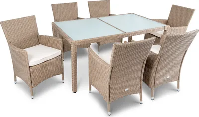 Produktbild von di volio Gartenmöbel-Set VERONA - Essgruppe Garnitur aus Polyrattan, robuste Sitzgruppe - Tisch mit Glasplatte + 6 Stühle, Terrassenmöbel Lounge Set