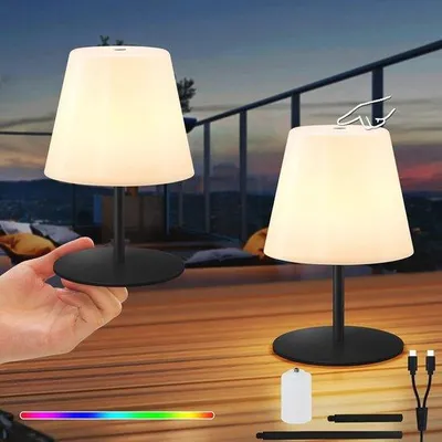 Image de Petite lampe de table sans fil rechargeable, lumière blanche chaude, 7 couleurs, pour l'intérieur et l'extérieur