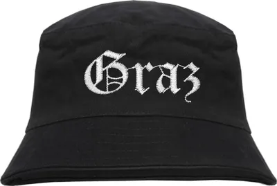 Produktbild von Graz Fischerhut - Altdeutsch - bestickt - Bucket Hat Anglerhut Hut Schwarz S/M