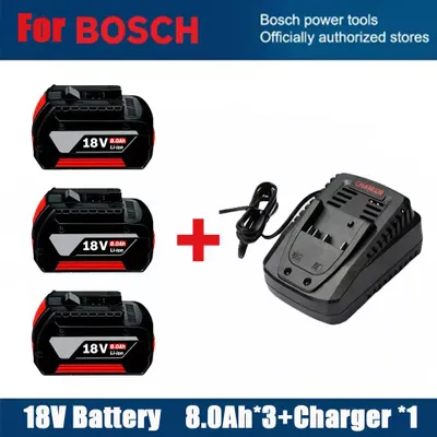Immagine prodotto di 3 batterie da 18V 8,0Ah per utensili Bosch - Batteria agli ioni di litio con caricabatterie - Set di batterie di ricambio da 8000 mAh