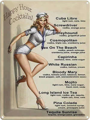 Produktbild von vianmo Blechschild 40x30 cm Pin Up Happy Hour Cocktails Mojito
