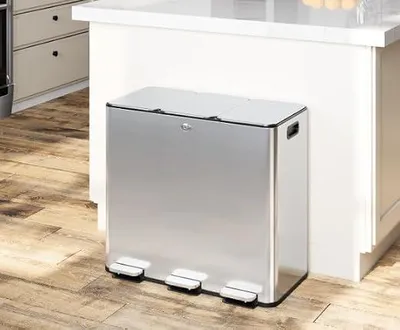 Imagen del producto de Cubo de basura de acero inoxidable de 90 litros con 3 compartimentos