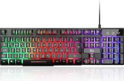 Produktbild von Gaming Tastatur PC, RGB Tastatur kabelgebunden, Regenbogen Beleuchtete Tastatur LED, Gaming Keyboard ideal für Gamer|Büro(Deutsches Layout