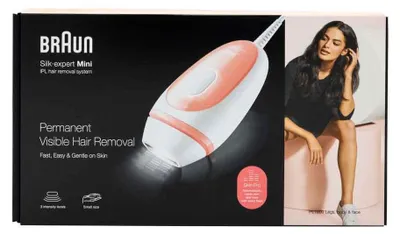 Zdjęcie produktu dla Braun Silk-expert Mini PL1000 IPL, Różowy, Biały, Intensywne światło impulsowe (IPL), Prąd przemienny