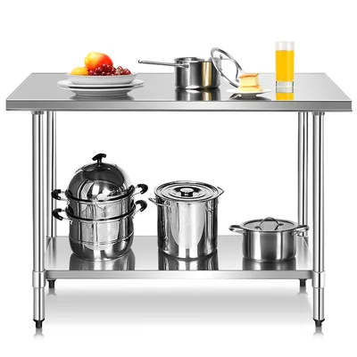 Produktbild von Arbeitstisch Edelstahl für Lebensmittelzubereitung, Küchentisch mit Aufkantung, Edelstahltisch, 2 Arbeitsplatte, ideal für Küche, Restaurant, Silber (Modell 1)